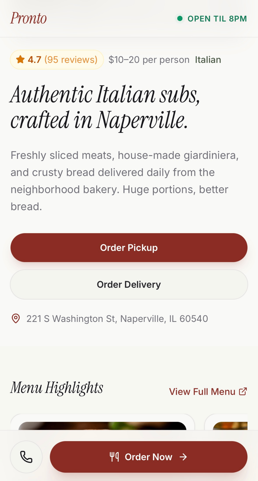 Pronto — Italian Subs, Naperville